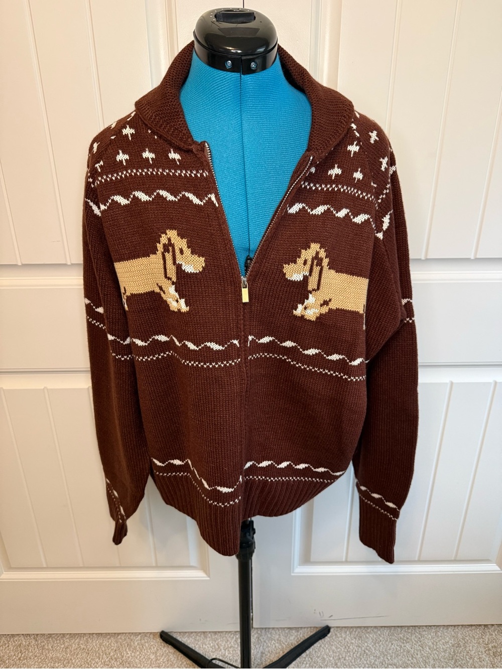 In Bloom Dog Print Zip Up Cardigan NWT Sz L